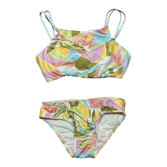 Billabong Girls 7 Tropic Crush Reversible Square Crop Bikini Sustainable NWT - Picture 1 of 8